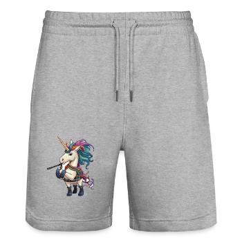 Cornemuses Licorne Colorées - Short de jogging bio TRAINER Stanley/Stella unisexe - gris chiné - Devant - Nik (191cm) & Marisol (170cm)