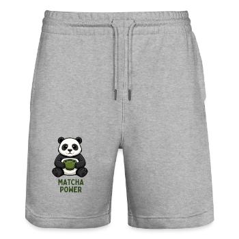 Matcha Kraft Panda - Stanley/Stella Unisex Bio Joggingshorts Trainer  - Grau meliert - Vorne - Nik (191cm) & Marisol (170cm)