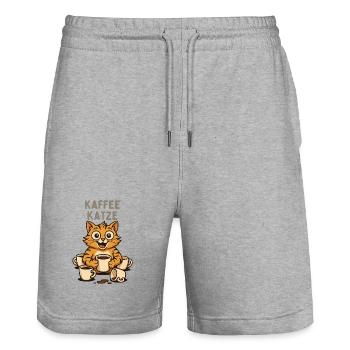 Kaffee Katze Cartoon Tasse Design - Stanley/Stella Unisex Bio Joggingshorts Trainer  - Grau meliert - Vorne - Nik (191cm) & Marisol (170cm)