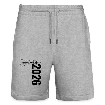 Jugendweihefeier 2026 - Stanley/Stella Unisex Bio Joggingshorts Trainer  - Grau meliert - Vorne - Nik (191cm) & Marisol (170cm)