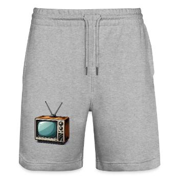 Retro Fernseher mit Antennen - Stanley/Stella Unisex Bio Joggingshorts Trainer  - Grau meliert - Vorne - Nik (191cm) & Marisol (170cm)