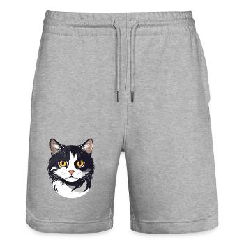 Black White Cat Head Graphic Cute Cat Gold Eyes - Stanley/Stella Trainer Unisex Organic Jogging Shorts - heather grey - Front - Nik (191cm) & Marisol (170cm)