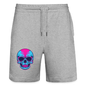 Neon Schädel Pink Blau - Stanley/Stella Unisex Bio Joggingshorts Trainer  - Grau meliert - Vorne - Nik (191cm) & Marisol (170cm)