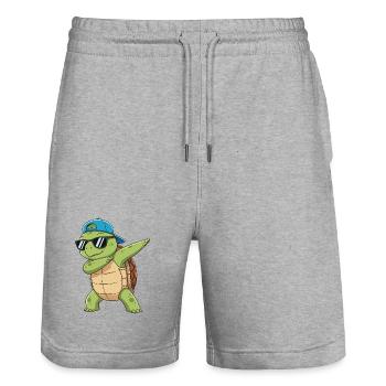 Cool Dabbing Turtle Sunglasses Cartoon Art - Stanley/Stella Trainer Unisex Organic Jogging Shorts - heather grey - Front - Nik (191cm) & Marisol (170cm)