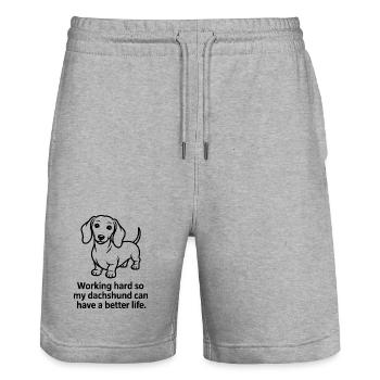 Lustiger Dackelhund – Arbeitet hart für meinen Doxie - Stanley/Stella Unisex Bio Joggingshorts Trainer  - Grau meliert - Vorne - Nik (191cm) & Marisol (170cm)