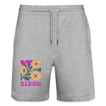Pop florale rose néon - Short de jogging bio TRAINER Stanley/Stella unisexe - gris chiné - Devant - Nik (191cm) & Marisol (170cm)