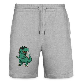Dino mit Sonnenbrille Cartoon - Stanley/Stella Unisex Bio Joggingshorts Trainer  - Grau meliert - Vorne - Nik (191cm) & Marisol (170cm)