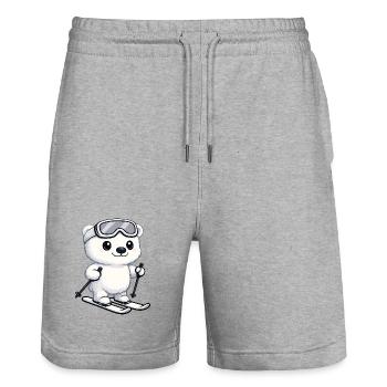 Cute Polar Bear Skier Cartoon Winter Vacation - Stanley/Stella Trainer Unisex Organic Jogging Shorts - heather grey - Front - Nik (191cm) & Marisol (170cm)