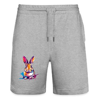 Buntes Kaninchen in Aquarellfarben Farbkleckse - Stanley/Stella Unisex Bio Joggingshorts Trainer  - Grau meliert - Vorne - Nik (191cm) & Marisol (170cm)