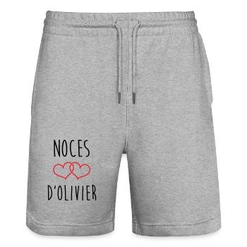 Noces d'Olivier 59 ans de mariage - Short de jogging bio TRAINER Stanley/Stella unisexe - gris chiné - Devant - Nik (191cm) & Marisol (170cm)