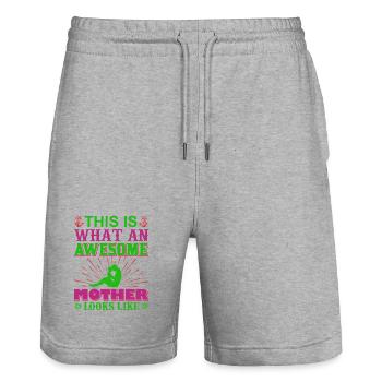 Tolles lustiges Muttertagsgeschenk - Stanley/Stella Unisex Bio Joggingshorts Trainer  - Grau meliert - Vorne - Nik (191cm) & Marisol (170cm)