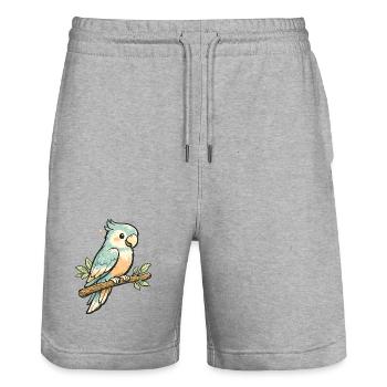 Pastellpapagei auf Ast – Vintage Stil - Stanley/Stella Unisex Bio Joggingshorts Trainer  - Grau meliert - Vorne - Nik (191cm) & Marisol (170cm)