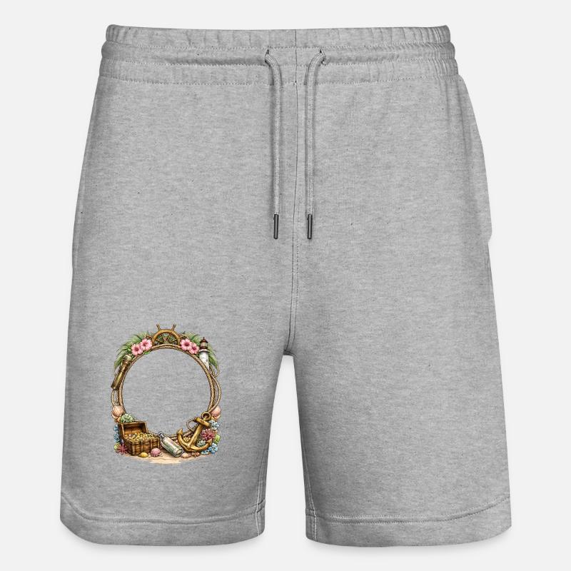 Maritimer Rahmen mit Schatz und Anker - Stanley/Stella Unisex Bio Joggingshorts Trainer - Grau meliert