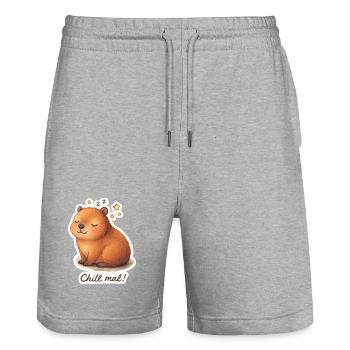 Chill mal! – Süßes Capybara Schlaf Motiv - Stanley/Stella Unisex Bio Joggingshorts Trainer  - Grau meliert - Vorne - Nik (191cm) & Marisol (170cm)