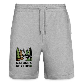 Wander Shirt Nature Rhythm, Hoodie Tasche, Tasse - Stanley/Stella Unisex Bio Joggingshorts Trainer  - Grau meliert - Vorne - Nik (191cm) & Marisol (170cm)