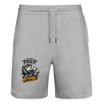 Not Tired Just Done Frog - Stanley/Stella Trainer Unisex Organic Jogging Shorts - heather grey - Front - Nik (191cm) & Marisol (170cm)
