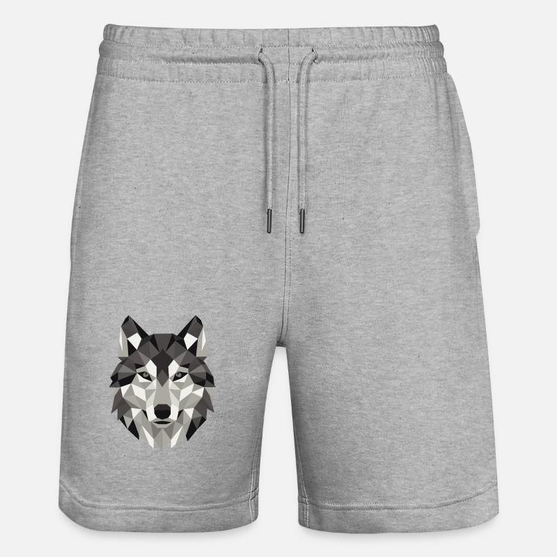 Wolf Head Lowpoly Geometry - Stanley/Stella Trainer Unisex Organic Jogging Shorts - heather grey