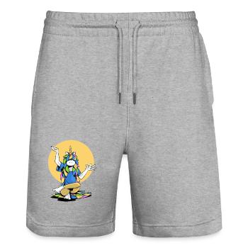 Licorne maître yogi - Short de jogging bio TRAINER Stanley/Stella unisexe - gris chiné - Devant - Nik (191cm) & Marisol (170cm)