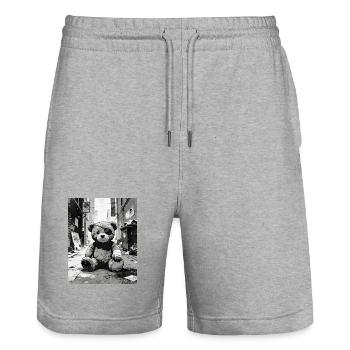 Teddy bear with eye patch near road - Stanley/Stella Trainer Unisex Organic Jogging Shorts - heather grey - Front - Nik (191cm) & Marisol (170cm)