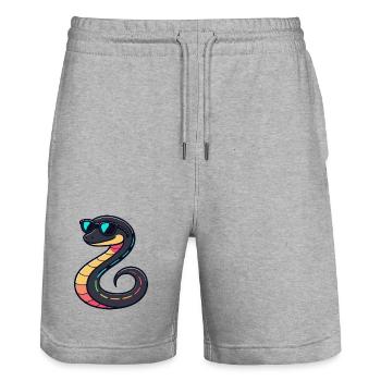 Neon Snake with Glasses - Stanley/Stella Trainer Unisex Organic Jogging Shorts - heather grey - Front - Nik (191cm) & Marisol (170cm)
