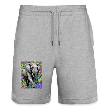 Elefant - Stanley/Stella Unisex Bio Joggingshorts Trainer  - Grau meliert - Vorne - Nik (191cm) & Marisol (170cm)