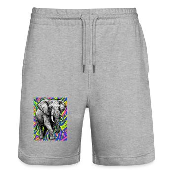 Elefant - Stanley/Stella Unisex Bio Joggingshorts Trainer  - Grau meliert - Vorne - Nik (191cm) & Marisol (170cm)