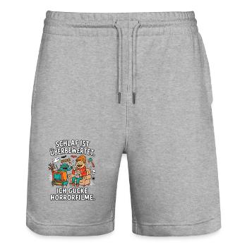 Schlaf ist überbewertet Horror Filme - Stanley/Stella Unisex Bio Joggingshorts Trainer  - Grau meliert - Vorne - Nik (191cm) & Marisol (170cm)