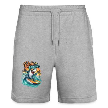 Ride the Wave: Surferhai am Surfboard - Stanley/Stella Unisex Bio Joggingshorts Trainer  - Grau meliert - Vorne - Nik (191cm) & Marisol (170cm)