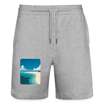 Palmiers de mer de plage - Short de jogging bio TRAINER Stanley/Stella unisexe - gris chiné - Devant - Nik (191cm) & Marisol (170cm)