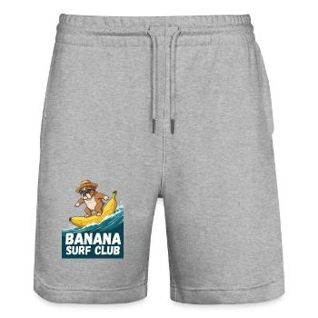 Banana Surf Bulldog - Stanley/Stella Trainer Unisex Organic Jogging Shorts - heather grey - Front - Nik (191cm) & Marisol (170cm)