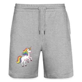 Licorne à crinière arc-en-ciel - Short de jogging bio TRAINER Stanley/Stella unisexe - gris chiné - Devant - Nik (191cm) & Marisol (170cm)