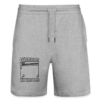 JGA 2026 Gästebuch Wir waren dabei JGA Crew - Stanley/Stella Unisex Bio Joggingshorts Trainer  - Grau meliert - Vorne - Nik (191cm) & Marisol (170cm)