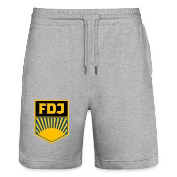 FDJ - Freie Deutsche Jugend (eckig, dreifarbig) - Stanley/Stella Unisex Bio Joggingshorts Trainer  - Grau meliert - Vorne - Nik (191cm) & Marisol (170cm)