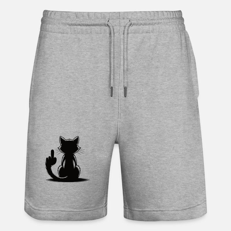 Erkenne die Zeichen Katze Mittelfinger - Stanley/Stella Unisex Bio Joggingshorts Trainer  - Grau meliert
