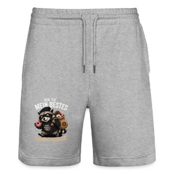 Ich tu mein Bestes – Raccoon mit Donuts - Stanley/Stella Unisex Bio Joggingshorts Trainer  - Grau meliert - Vorne - Nik (191cm) & Marisol (170cm)