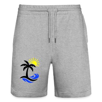 Palme Strand Ozean - Stanley/Stella Unisex Bio Joggingshorts Trainer  - Grau meliert - Vorne - Nik (191cm) & Marisol (170cm)