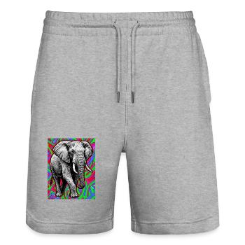 Elefant - Stanley/Stella Unisex Bio Joggingshorts Trainer  - Grau meliert - Vorne - Nik (191cm) & Marisol (170cm)
