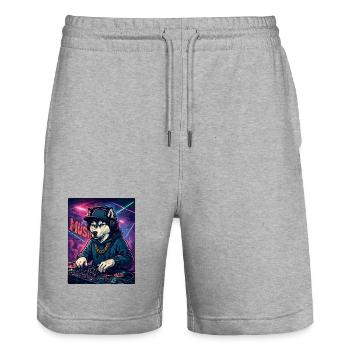DJ Husky: Club Hund mit Hoodie & Graffiti - Stanley/Stella Unisex Bio Joggingshorts Trainer  - Grau meliert - Vorne - Nik (191cm) & Marisol (170cm)
