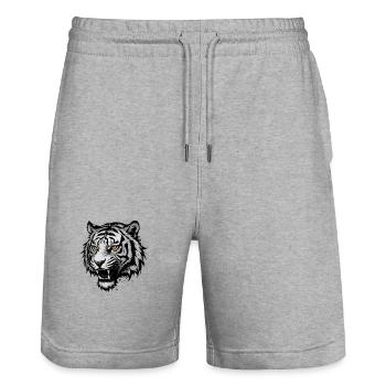Black White Tiger Head with Orange Eyes - Stanley/Stella Trainer Unisex Organic Jogging Shorts - heather grey - Front - Nik (191cm) & Marisol (170cm)