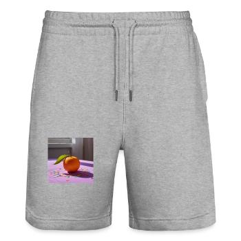 Orange festif sur table violette et confettis - Short de jogging bio TRAINER Stanley/Stella unisexe - gris chiné - Devant - Nik (191cm) & Marisol (170cm)