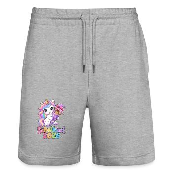 Einhorn Schultüte 2026 Schulkind - Stanley/Stella Unisex Bio Joggingshorts Trainer  - Grau meliert - Vorne - Nik (191cm) & Marisol (170cm)