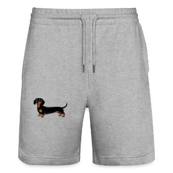 Minimalist Dachshund Extra Long Shirt - Stanley/Stella Trainer Unisex Organic Jogging Shorts - heather grey - Front - Nik (191cm) & Marisol (170cm)