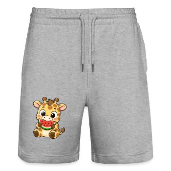Süße Giraffe Cartoon Kawaii Keks genießen - Stanley/Stella Unisex Bio Joggingshorts Trainer  - Grau meliert - Vorne - Nik (191cm) & Marisol (170cm)