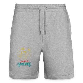 Endlich Schulkind Dino mit Blume - Stanley/Stella Unisex Bio Joggingshorts Trainer  - Grau meliert - Vorne - Nik (191cm) & Marisol (170cm)