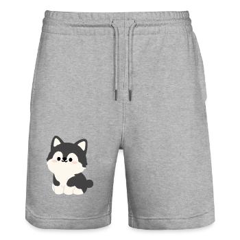 Kawaii Husky-Welpen-Illustration - Stanley/Stella Unisex Bio Joggingshorts Trainer  - Grau meliert - Vorne - Nik (191cm) & Marisol (170cm)