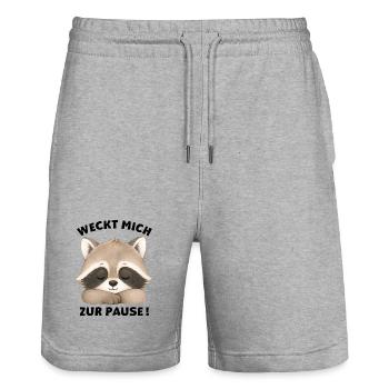 Klassentier Waschbär "Weckt mich zur Pause!" - Stanley/Stella Unisex Bio Joggingshorts Trainer  - Grau meliert - Vorne - Nik (191cm) & Marisol (170cm)