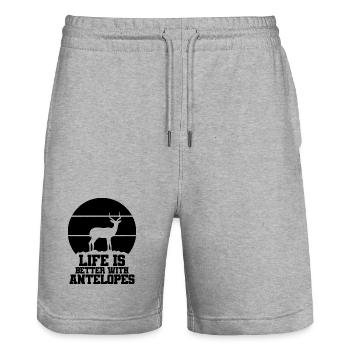 Antelope Humor Saying - Stanley/Stella Trainer Unisex Organic Jogging Shorts - heather grey - Front - Nik (191cm) & Marisol (170cm)