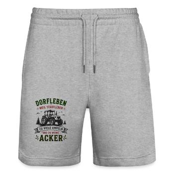 Dorfleben Traktor: Wenig Ampeln, Viel Acker - Stanley/Stella Unisex Bio Joggingshorts Trainer  - Grau meliert - Vorne - Nik (191cm) & Marisol (170cm)