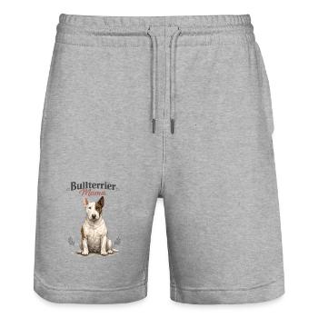 Maman Bull Terrier – Cadeau pour les mamans de chiens fières - Short de jogging bio TRAINER Stanley/Stella unisexe - gris chiné - Devant - Nik (191cm) & Marisol (170cm)