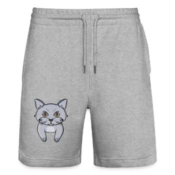 Cute Grey Cat Face Peeking Kitten Portrait - Stanley/Stella Trainer Unisex Organic Jogging Shorts - heather grey - Front - Nik (191cm) & Marisol (170cm)